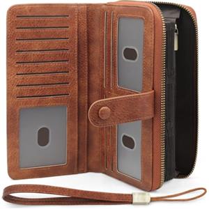 GOUNNU Portafogli Donna in Pelle PU Vintage Portafoglio Donna RFID Blocco Bifold Donna Portamonete Lungo con 45 Slot per Carte di Credito Borsellino Donna Grande(Marrone-1)