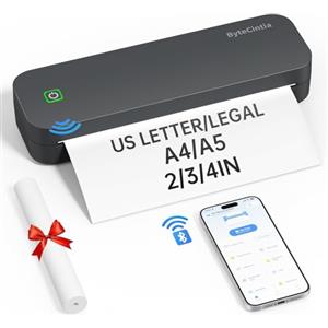 ByteCintia Stampante Portatile, D80 Stampante Termica A4 Compatibile con Phone via Bluetooth, Windows e macOS via Cavo USB, Stampante Inkless per Viaggi, Lavoro, Casa, Stampa Solo su Carta Termica