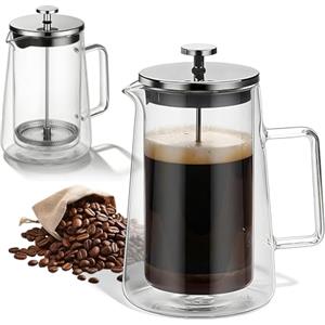 GOMETY French Press 1L Caffettiera a Stantuffo, Pressa per Caffè in Vetro Borosilicato in Acciaio Inox, Caffettiera Francese Resistente al Calore per Caffè e Tè Lavabile in Lavastoviglie