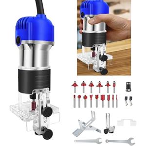 AUTOFU Rifilatore Fresatrice Verticale 800W, Tagliaboschi Manuale Elettrico Compatto 6 Velocità Variabili 4000-27000 giri/min con 15 Frese, Diametro Mandrino 6,35 mm, Base Trasparente con Guida