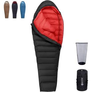QEZER Sacco a pelo invernale - 10 gradi, sacco a pelo in piuma per campeggio, escursionismo e alpinismo, sacco a pelo per esterni con piumino premium 650+ FP/-10℃~ -20℃ (nero -Cerniera sinistra)
