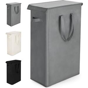 Rieeyrslza Cesto Portabiancheria Sottile con Coperchio Tessuto 55L Oxford Pieghevole Cestino per Biancheria con Copertura Multiuso Sporca Cesta Portabiancheria, Salvaspazio (Grigio)