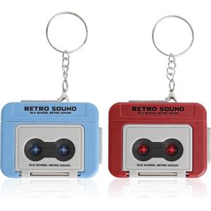 TNSLAND 2 Pezzi Mini Registratore Cassette Portachiavi Retrò, Portachiavi con Messaggio Vocale 30 Secondi, 3 Canzoni Integrate, Oggetto Decorativo Anni 80, Regalo Romantico per Coppia, Amanti Della Musica