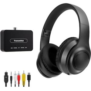 RETRADEKING Cuffie TV ANC Senza Fili, Cuffie Pieghevoli da Viaggio, Con Trasmettitore Bluetooth per Ottica (Toslink)/Coassiale/RCA/AUX/3,5 mm/USB TV Uscita Audio, Cuffia TV Senza Fili per Anziani