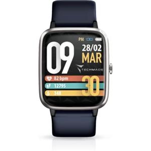 TECHMADE Smartwatch Unisex, Orologio Fitness con Contapassi, Frequenza Cardiaca, Sonno, Sport CON GPS INTEGRATO, per attività in door e out door | Android e iOS (blu-cassa silver)