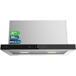Cecotec Cappa Telescopica Bolero Flux TLT 605501 Glass Black A++. 60 cm, Aspirazione 606,4 m³/h, Controllo Touch Invisibile, Controllo Touch e Movimento, Funzione Booster, Per Cucina Senza Fumi