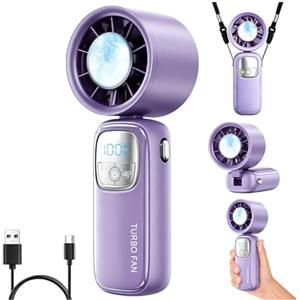 TOGETDREAM Ventilatore Portatile a Mano, 5 Velocità Mini Pieghevole e Ricaricabile Turbo Ventilatore con Raffreddamento a Ghiaccio Ventilatore Portatile, da Collo e da Tavolo per Esterni, Viaggi