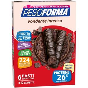 Pesoforma Barrette Cioccolato Fondente Intenso - Pasti Sostitutivi Dimagranti Solo 225 Kcal - Ricco In Proteine - 6 Pasti, Cioccolato Fondente Extra Dark, 372 Grammo