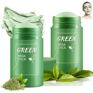 EHIOG 2 Pezzi Maschere Viso al Tè Verde in Stick,Green Tea Mask Stick Viso Punti Neri,Maschera idratante per Pulizia Profonda Pelle,Riduzione Pori, Rimozione Punti Neri, Uomini e Donne