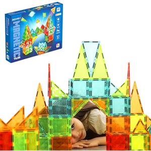 Geomag - Magnetic Tiles Gems 60 Pezzi, Costruzioni Magnetiche per Bambini, Tessere e Blocchi Magnetici 4 Forme, Giochi Bambini 3 Anni+, Giochi Montessori STEM Educativi, Idea Regalo Natale Compleanno