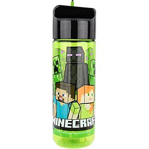 p:os Minecraft Borraccia Bambini in Tritan 540 ml con Cannuccia Integrata - Bottiglia Acqua Senza BPA per Scuola, Sport e Tempo Libero - Resistente e Leggera