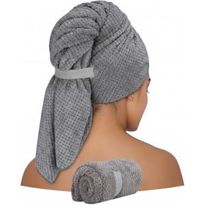 Carehabi Asciugamano per asciugacapelli, 100 x 60 cm, extra grande, in microfibra, estremamente assorbente, con elastico invece di bottone, ad asciugatura rapida, per capelli lunghi e ricci, 1 pezzo