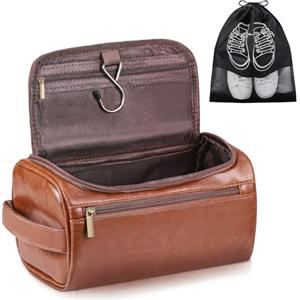 Zocipro Beauty Case Uomo in Pelle PU con Sacchetti Scarpe - Borsa da Toilette uomo Grande, Necessaire da Viaggio Maschile con 3 Scomparti, Gancio e Manico per Viaggio, Palestra & Rasatura
