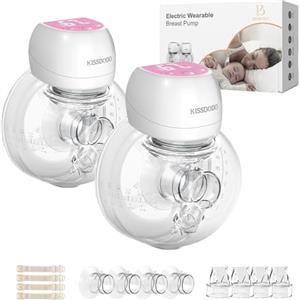 KISSBOBO 1508 Tiralatte Elettrico Indossabile, 193g Leggero, Contenitore 180ml, 3 modalità, 9 livelli, batteria 1200mAh, apertura 27mm, uso senza mani casa, lavoro e viaggio (Rosa 2 pezzos)