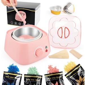 LWMTT Kit Ceretta Brasiliana 500ml Scaldacera Professionale Elettrico con 400g Perle di Cere, Scalda Cera per Ceretta Viso, Sopracciglia, Bikini e Corpo Cera Brasiliana Kit Completo - Rosa