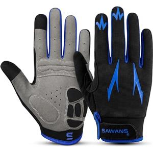 SAWANS Guanti da ciclismo, guanti da mountain bike imbottiti e traspiranti per touchscreen, guanti da mountain bike per uomo e donna, campeggio, ciclismo, corsa (blu, L)