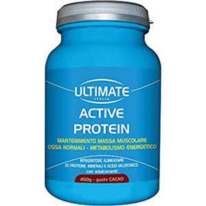 Ultimate Italia - Active Protein - 450g - gusto cacao - integratore per over 50 - con proteine, acido ialuronico, vitamine e minerali, senza glutine e lattosio