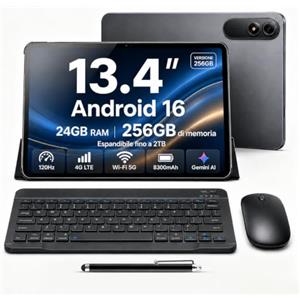 Ausriray Tablet 13.4 Pollici con Tastiera Penna, 120Hz Display Tablet Android 16, 24GB RAM+256GB ROM(2TB) Tablet PC, Doppio SIM 4G LTE+5G WiFi, 8300mAh, Octa-Core, Widevine L1 1080P/16MP/BT5/GPS/OTG