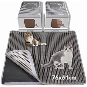 BomDa Tappetino per Lettiera Gatti, Design a Nido d'Ape, Impermeabile, Doppio Strato (Grigio, 76x61cm)