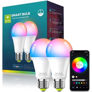 Oumida Lampadine LED Alexa Inteligente WiFi, E27, Dimmerabile Lampadina Smart 9W 1000ML (Equivalente 60 W), RGB & 2700K-6500K bianco freddo caldo, compatibile con Alexa/Google Home (2PCS)
