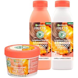 Garnier Fructis Hair Food Ananas Balsamo 350ml + Shampoo 350ml + Maschera Triplo Uso 390ml Trattamento per Capelli Lunghi e Spenti Azione Districante Lunghezze Luminose - Set da 3