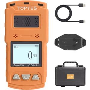 TOPTES Guard-633 Rilevatore di H2S, Monitor H2S con Sensore di Gas Preciso, Risposta Veloce in 0,5S, Batteria a Lunga Durata di 7 Giorni, Intervallo di Allarme Regolabile, Sicurezza Antideflagrante