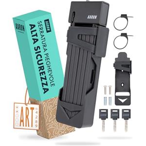 AARON Shield - Lucchetto pieghevole sicuro livello 14, serratura brevettata ad alta sicurezza con supporto, per bicicletta elettrica, bici da corsa, moto, mountain bike, colore nero