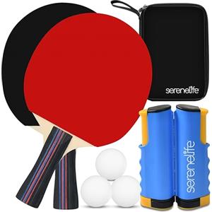 SereneLife Set di Racchette Ping Pong, Set Tavolo Ping Pong con Rete Ping Pong da Tavolo, 3 Palline Ping Pong