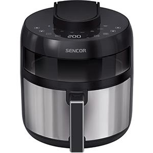Sencor Friggitrice ad Aria Air Fryer, Capacità di 5L, 1500W, Sistema di Friggere senza Olio, Tecnologia di Circolazione d'Aria Veloce, Display a LED, Controllo Tattile, 8 Programmi Preimpostati, Nero