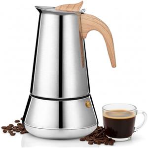 VINATO Caffettiera Italiana 6 Tazze Moka Acciaio Inox per Induzione & Tutti i Fuochi, per Caffè Aromatico a Casa & in Viaggio