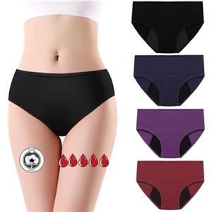 flintronic 4 Pezzi Mutande Mestruali Assorbenti, Mutandine Assorbenti a Prova di Perdite, Cotone Slip Ciclo Protettive Periodico per Donna, Assorbenti e Riutilizzabili, Anti Perdite Lavabili(L)