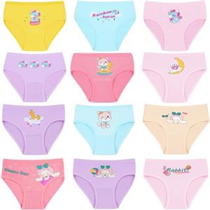 AYBUY Mutande in Cotone Intimo Bambina Cartone Animato, Pacco da 12 Slip in Cotone per Ragazze Intimo, Bambine Mutandine con Vari Motivi 2-10 Anni, L (Stile A)