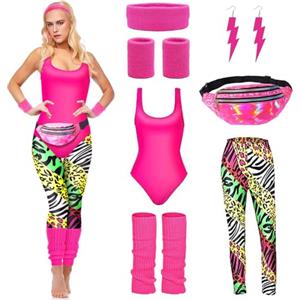 DAZZTIME Costume Anni 80 Donna, Accessori Anni 80 Donna Set, Abbigliamento da Discoteca, Per Feste a Tema Carnevale, Halloween, Natale & Cosplay