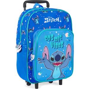 PERLETTI Zaino Trolley Stitch Bambino Bambina - Zainetto Bimbo Bimba Asilo Scuola Materna Blu Tasca Frontale - Zaino da Viaggio con Rotelle Bagaglio a Mano Bambini Leggero - Dimensioni 36x24x12 cm