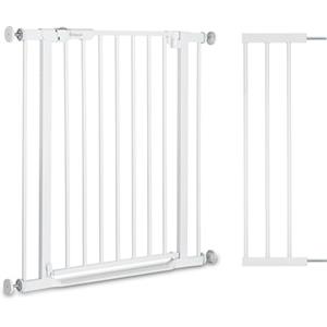 hauck Clear Step Autoclose 2 + Estensione da 21 cm, Bianco - Cancelletto Bambini Cani, Larghezza Regolabile da 96 a 101 cm, Alto 77 cm, Chiusura Automatica, Base Piatta, Apertura 2 Sensi con una Mano
