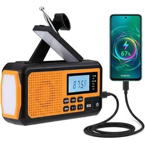 NK Radio di Emergenza Solare - Power Bank 4000mAh, FM/AM/SW, Torcia LED, Display LCD, Allarme SOS, Manovella & Ricarica USB/AAA - Ideale per Camping e Trekking