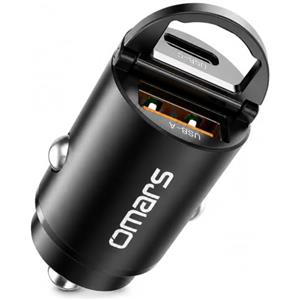Omars Caricatore Auto Mini 40mm, USB-C 33W + USB-A 30W, 12-24V