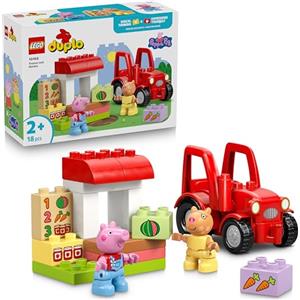 LEGO DUPLO Peppa Pig Trattore e Mercato - Giocattolo Didattico per la Motricità Fine - Giochi Montessori con 2 Personaggi Incluso Pedro il Pony - Regalo per Bambine e Bambini da 2 Anni in su - 10468