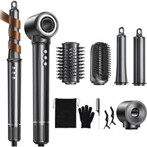 Uwithm Asciugacapelli 5 in 1, 30mm 38mm Arricciacapelli Spazzola Modellante Ad Aria Per Capelli Ricci, Volumizzare, Lisciante, Asciugare, ad aria calda Motore ad alta velocità, Senza Danni da Calore