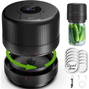 Wothfav Macchina Sottovuoto per Barattoli Vetro, Mason Jar Vacuum Sealer Elettrico, Apertura Standard e Larga, Sigillatore Sottovuoto per Conservazione e Fermentazione Alimentare-Nero