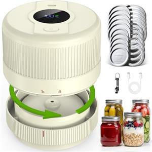 Wothfav Macchina Sottovuoto per Barattoli Vetro, Mason Jar Vacuum Sealer Elettrico, Apertura Standard e Larga, Sigillatore Sottovuoto per Conservazione e Fermentazione Alimentare-Bianco Avorio