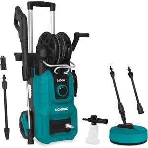 VONROC Idropulitrice V24-2 2400W 180 Bar - Avvolgitubo Integrato, Tubo Alta Pressione 10 m, Pompa in Alluminio, Schiumatore e Pulitore Patio, Set Accessori Completo