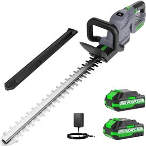 WORFCI Tagliasiepi senza fili da 20 pollici (include 2 batterie e caricabatterie), tagliasiepi elettrico portatile, manico girevole a 180°, tagliasiepi per erba, leggero e compatto, grigio
