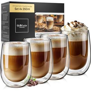 ElbFuchs® Set di tazze da caffè [4x 350ml] bicchieri termici a doppia parete | adatti per espresso | lavabili in lavastoviglie per tutte le macchine da caffè