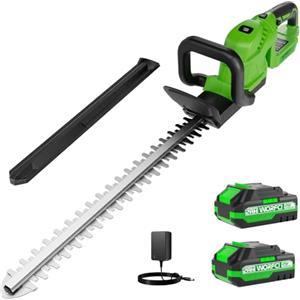 WORFCI Tagliasiepi senza fili da 20 pollici (include 2 batterie e caricabatterie), tagliasiepi elettrico portatile, manico girevole a 180°, tagliasiepi per erba, leggero e compatto, verde