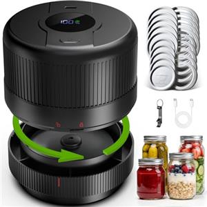 Wothfav Macchina Sottovuoto per Barattoli Vetro, Mason Jar Vacuum Sealer Elettrico, Apertura Standard e Larga, Sigillatore Sottovuoto per Conservazione e Fermentazione Alimentare-New Nero