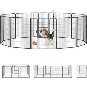 PawHut Recinto per Cani di Grande Taglia a 12 Pannelli Modulabili da 80x1.5x100 cm, Box per Cani e Cuccioli Pieghevole con Porta in Acciaio con 12 Picchetti, Grigio