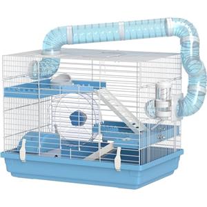 PawHut Gabbia per Criceti 3 Livelli Casetta Ruota 47.5x31.5x29.5 cm Azzurro