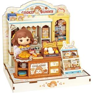 Rolife Miniature Casa Cookii Coniglio's Negozietto di Biscotti, 182 pezzi Kit Casa in Miniatura DIY, Modellismo da Costruire Adulti Casa delle Bambole in Legno Puzzle 3D Nessun collante necessario