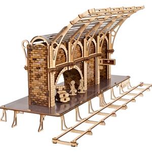 UGEARS Harry Potter Binario 9 ¾ Puzzle 3D Modellismo da Costruire Adulti - Puzzle 3D Legno Adulti Compatibile - Kit Modellini in Legno da Costruire - Con 2 Statuette incluse